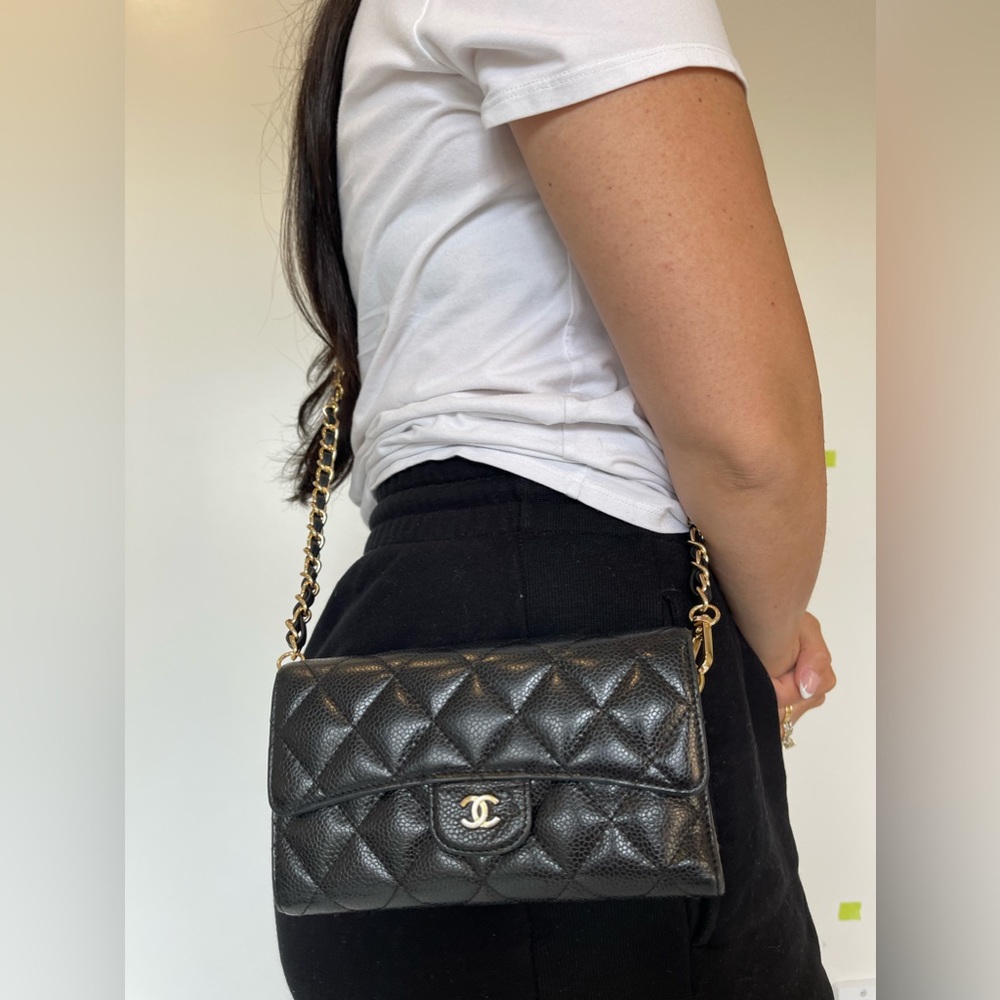 Authentic Chanel Caviar Trifold Classic WOC with strap!